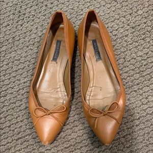 Margaux Cognac Leather Pointed Ballet Flats with Bow